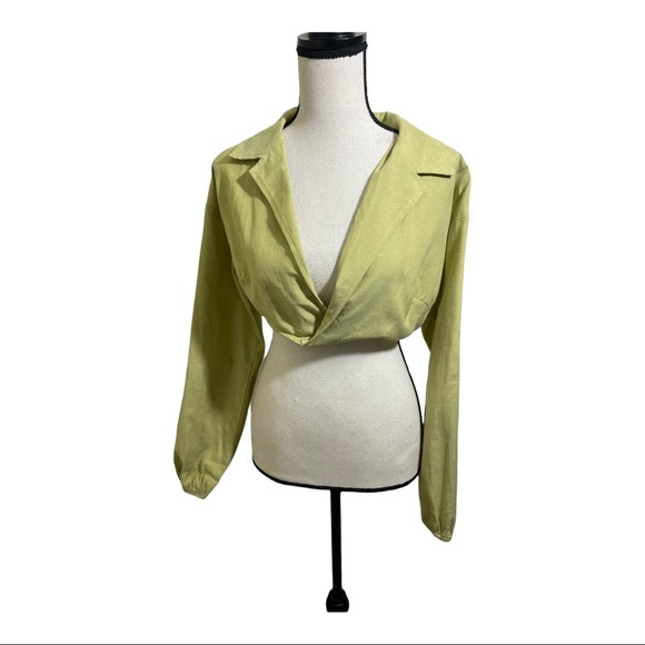 Lelis womens wrap style long sleeve crop shirts light green set size small - Picture 3 of 12